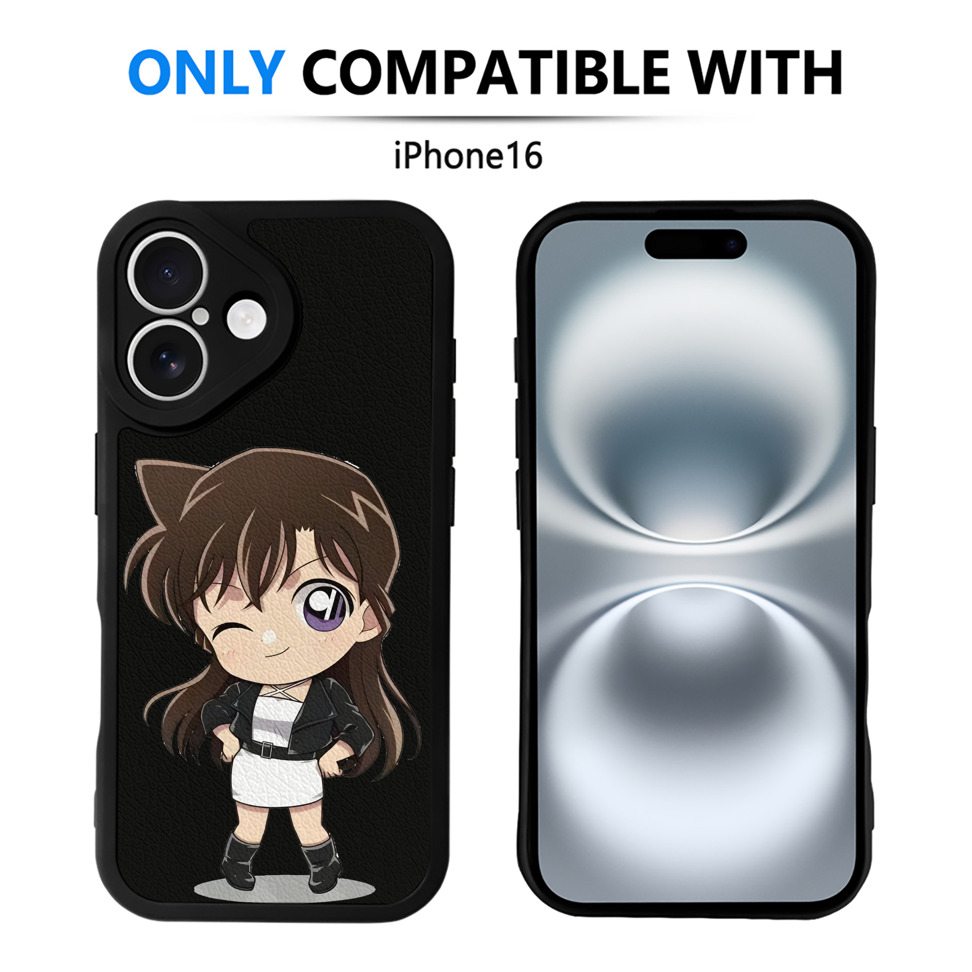 （画像用） 名探偵コナン 毛利 蘭 もうり らん、モーリ ラン Detective Conan Rachel Moore 【iPhone 16シリーズ対応】シリコンスマホケース（レザー調） 材質：シリコン